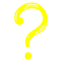 Bright yellow question mark symbol with curved lines isolated on transparent background