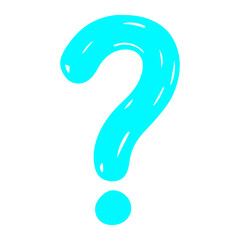 Bright cyan question mark symbol isolated on transparent background