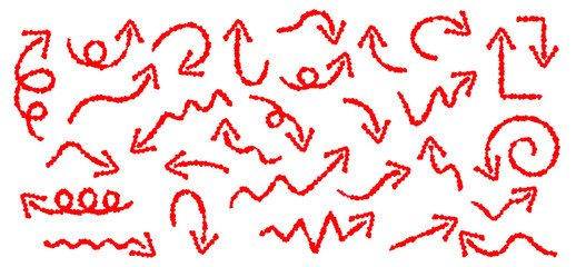 クレヨンタッチのシンプルな赤い矢印のアイコンセット