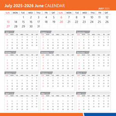 Sunday red calendar International version July-2025 to June 2026