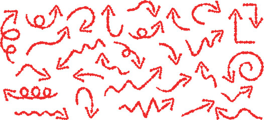 クレヨンタッチのシンプルな赤い矢印のアイコンセット