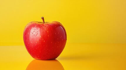 Red apple on yellow background
