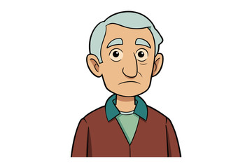 Sad Senior Man Cartoon: A cartoon illustration of a senior man with a worried expression, conveying feelings of sadness or concern.