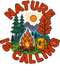 Nature Is Calling Funny Campfire Outdoor Forest Camping  Transparent Background, PNG Element , Clipart, Sublimation And T-shirt Design