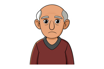 Solitary Reflection: A contemplative older man is rendered in a stylized cartoon, his expression hinting at a deep emotional state, perhaps worry or melancholy, against an empty background.