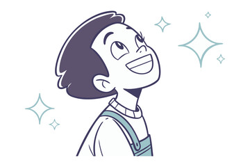 Boy's Dreamy Eyes: A young boy gazes upward with wonder and curiosity, surrounded by sparkling stars that embody dreams and imagination, capturing the innocence and potential of youth.