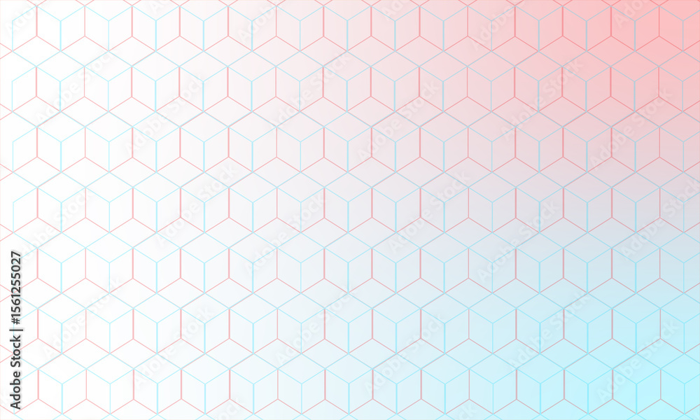 Poster geometric cube pattern with pink and blue gradient isolated on white background