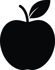 Black silhouette of an apple with leaf