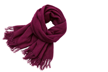 Stylish purple wool scarf with fringe, isolated on transparent background. Ideal for fashion, winter clothing, textile, or accessory-themed designs