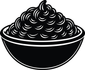 Creamy delicious dip in a bowl black and white illustration