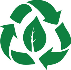 Obraz premium Eco Recycle Logo Vector – Green Triangle Arrows with Leaf Symbol Representing Sustainability, Environmental Care, Nature-Friendly Practices, and Eco-Conscious Branding