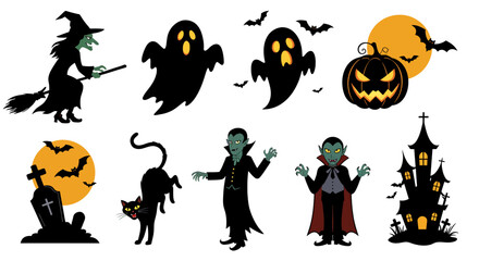 set of silhouette halloween icons