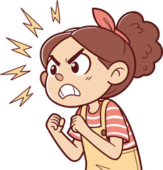 Little girl shouting furiously with power lines around her head showing strong frustration and inner emotional burst