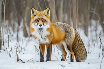 Red fox in snowy forest wildlife photography winter landscape serene environment close-up view nature's beauty