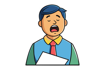 Cartoon man with blue hair and formal attire appears to be yawning or shouting with his mouth wide open