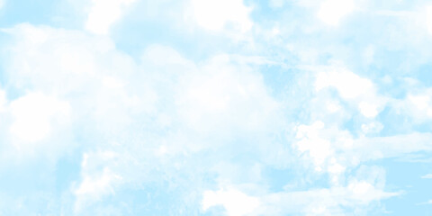 Light blue sky and white clouds abstract watercolor background illustration.