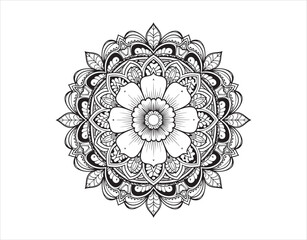 Vector outline of a circular mandala flower for oriental-style body art or decoration.

