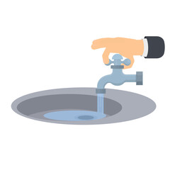 Hand turning water tap. Water tap vector illustration.