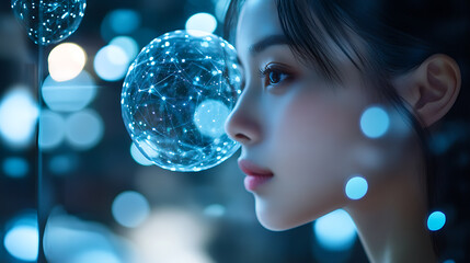 Naklejka premium Futuristic Glass and Water Molecular Designs: A Conceptual Exploration of Advanced Skincare and Cosmetic Innovation, Blending Organic Patterns, Bioluminescence, and Minimalist 3D Aesthetics