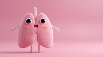 3D cartoon of smiling lungs with big expressive eyes