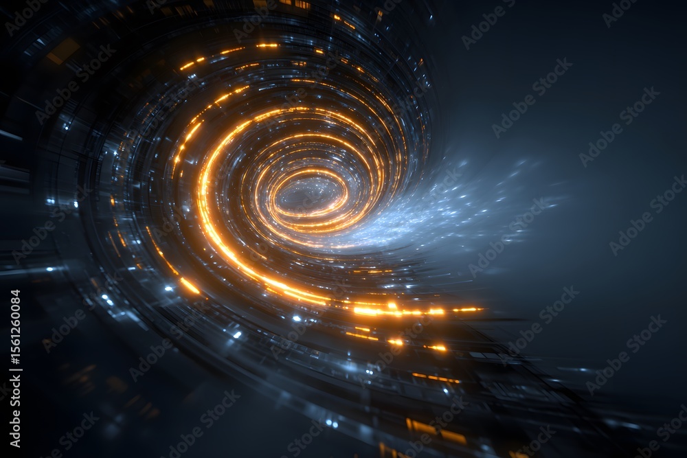 Aufkleber abstract futuristic digital background with a glowing spiral tunnel of data and information flow, a 