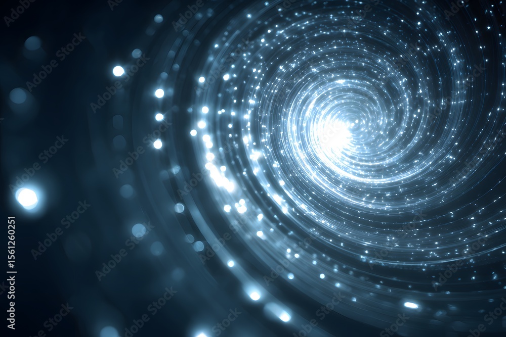 Poster abstract futuristic digital background with a glowing spiral tunnel of data and information flow, a 