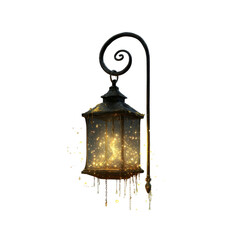 Naklejka premium Enchanting Glowing Lantern Hanging on a Black Background