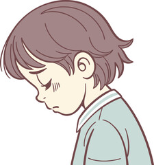 A girl bowing her head quietly with a melancholic expression portraying sadness and emotional vulnerability in solitude