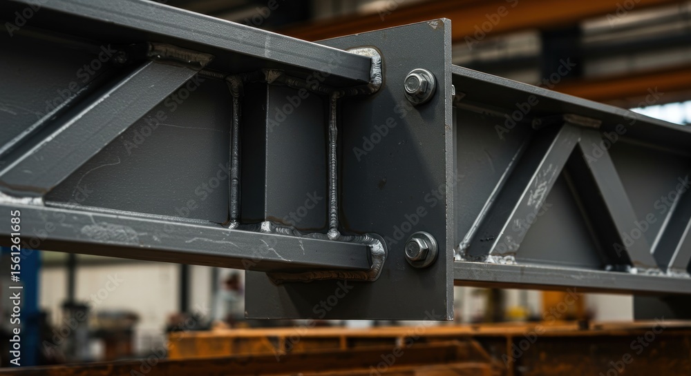 Poster close-up view of a newly fabricated steel structure demonstrating precision and robustness in an