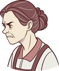 A woman in traditional attire frowning with eyes narrowed expressing disappointment and disapproval in emotional reaction