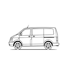 Minivan Line Art: A simple black and white illustration of a minivan, showcasing its side profile and clean lines, perfect for design projects.