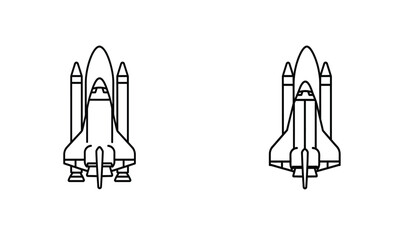 Vector illustration of space shuttle icon in two styles.