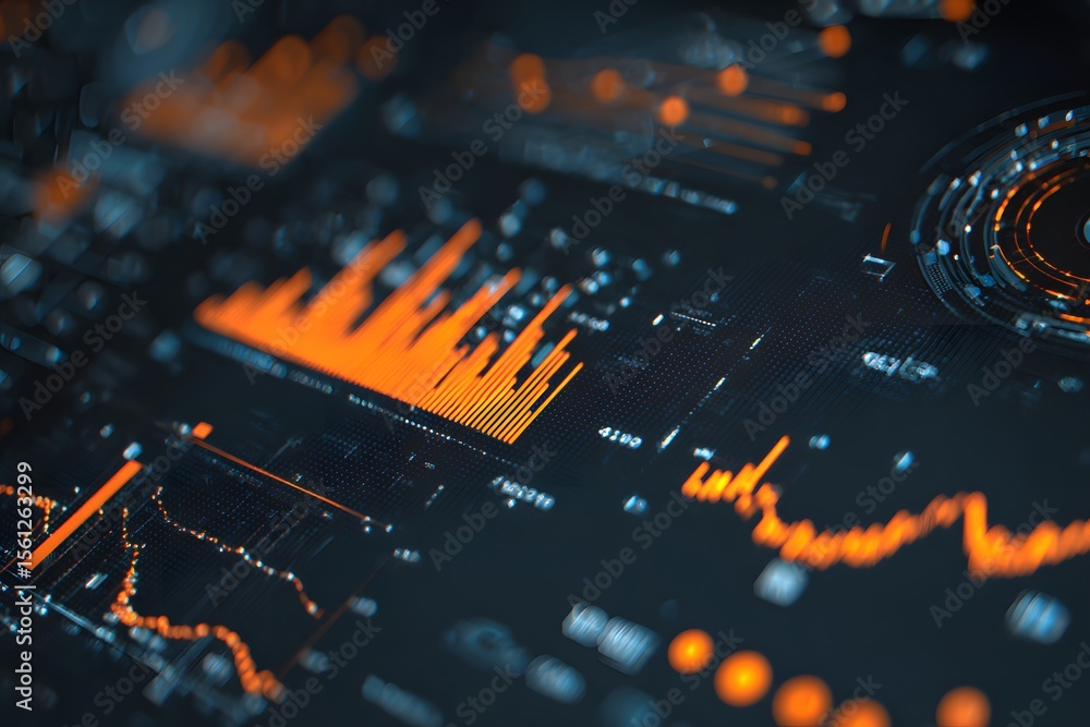 Poster digital background featuring code and data visualizations on glass screens, representing the technol
