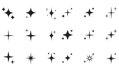 Icon Set of Sparkles and Stars on White Background
