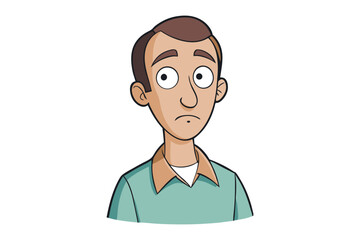 Fototapeta premium Expression of Uncertainty: A cartoon illustration captures a person's introspective thoughts with furrowed brows, portraying a sense of contemplation and worry.