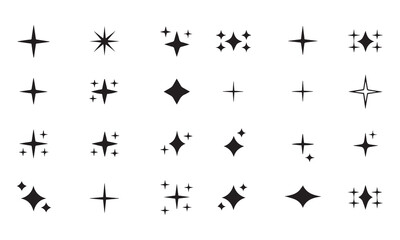 Icon Set of Sparkles and Stars on White Background