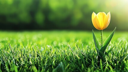 Yellow tulip in grass