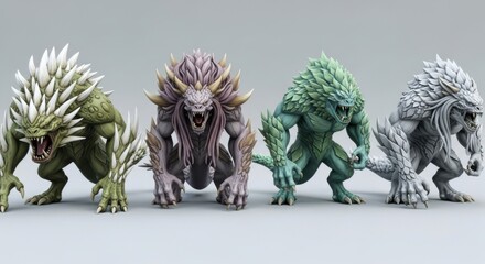 Fototapeta premium Fantasy Creature Collection with Unique Designs and Color Variations