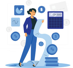 Bill Analysis Concept Illustration – Financial Report Review and Expense Management