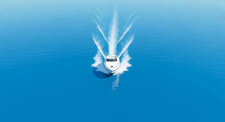 White speedboat cutting through a vibrant blue ocean.