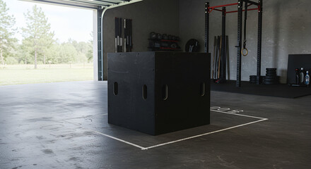 Modern Fitness Studio Equipment: Plyo Box in a Spacious Garage Gym