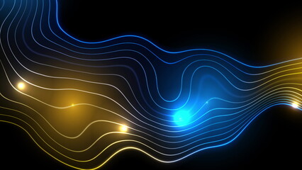 Bright blue and orange neon waves abstract background
