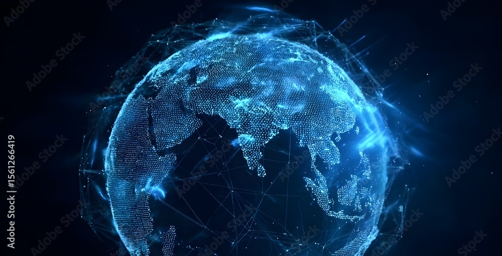 Aufkleber a digital globe with blue light and network connections, representing global connectivity and data t