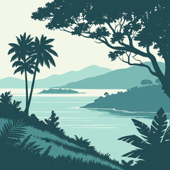 tropical island with palm trees