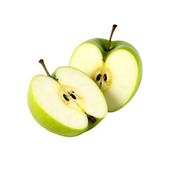 Freshly cut green apples display their crisp white flesh, a delicious and healthy fruit snack for various culinary and nutritional designs, transparent background