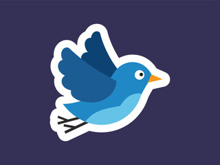 Flat Graphic Illustration of Blue Flying Bird with White Outline