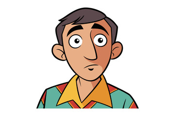 Intrigued Portrait: A striking cartoon depicts a man with thoughtful expression, set against an uncluttered backdrop, with a strong focus on face's details.