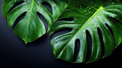 Tropical leaves with water droplets