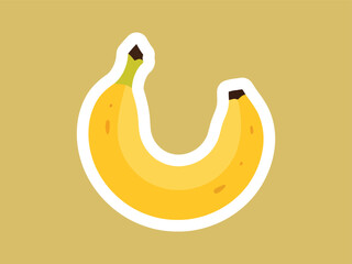 Simple Flat Illustration Yellow Banana Fruit with White Outline Sticker