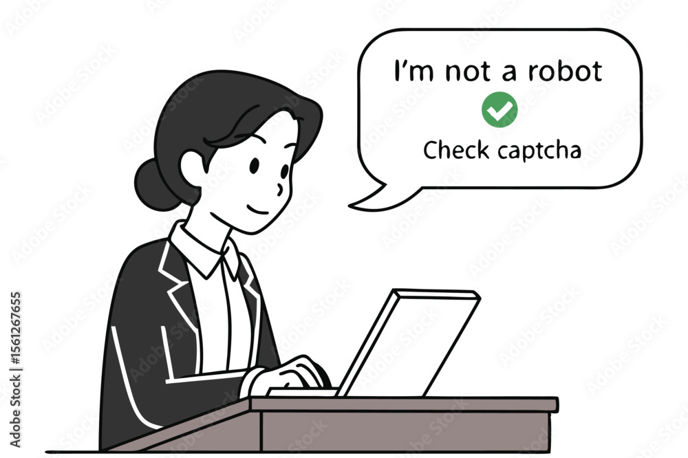 Poster vector art of a woman completes a captcha check to prove she is not a robot